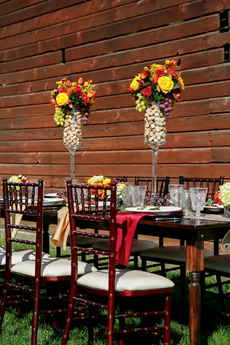 Outside table setup for outdoor wedding.